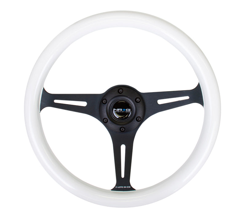 NRG ST-015BK-GL Classic Wood Grain Steering Wheel (350mm) Glow-N-The-Dark Green Grip w/Black 3-Spoke Center