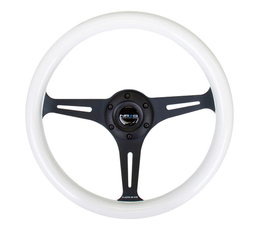 NRG ST-015BK-GL Classic Wood Grain Steering Wheel (350mm) Glow-N-The-Dark Green Grip w/Black 3-Spoke Center
