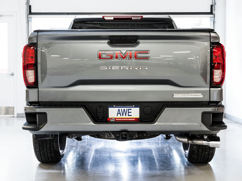 AWE Tuning 3015-22207 4th Gen GM 1500 5.3L 0FG Catback Dual Side Exit (Flat Bumper) - Chrome Tips