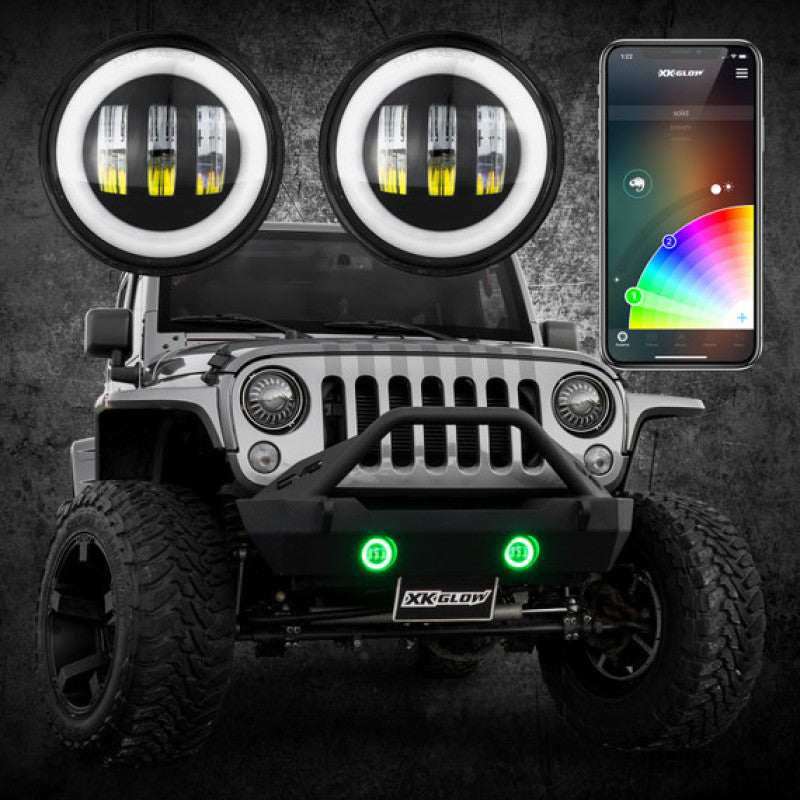 XKGLOW XK042010-B XK Glow 4In Black RGB LED Jeep Wrangler Fog Light XKchrome Bluetooth App Controlled Kit