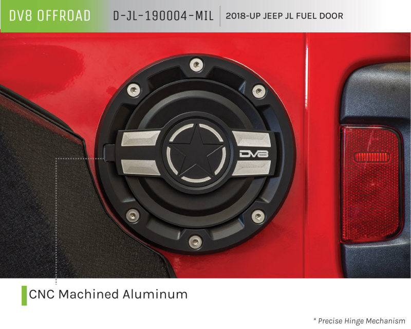 DV8 Offroad D-JL-190004-MIL 2018+ Jeep JL Aluminum Fuel Door for 20-Pres Wrangler