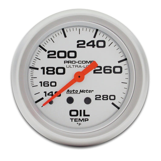 AutoMeter 4441 Autometer Ultra-Lite 66.7mm Mechanical 140-280 Degree F Oil Temperature Gauge w/ 6in Tubing