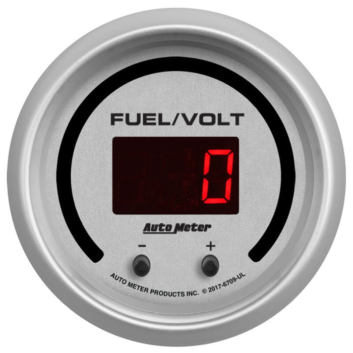 AutoMeter 6709-UL Autometer 52.4mm Silver Switchable 0-100 Fuel Level/8-18V Voltmeter Ultra-Lite Elite Digital Gauge
