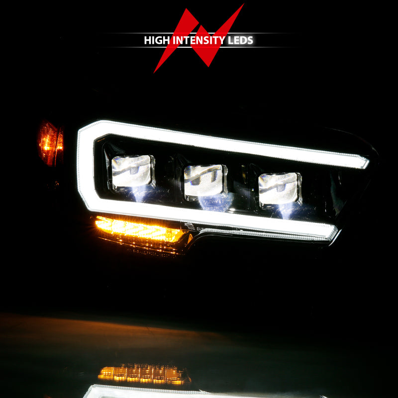 ANZO 111496 2016-2018 Toyota Tacoma LED Projector Headlights Plank Style Black w/ Amber