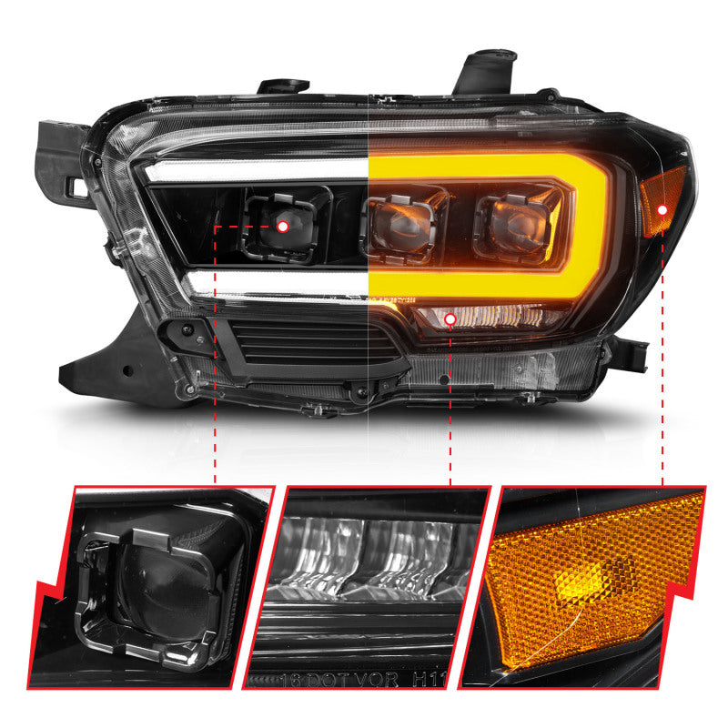 ANZO 111562 16-22 Toyota Tacoma SR/SR5 ONLY Full LED Proj Headlights w/Light Bar Seq. Blk w/Initiation Lgt
