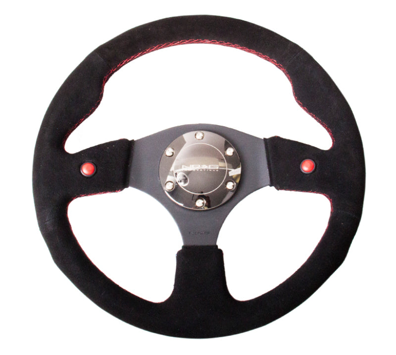 NRG RST-007S Reinforced Steering Wheel (320mm) Blk Suede w/Dual Buttons