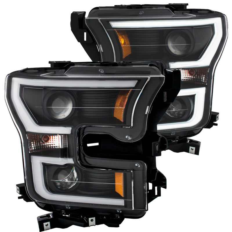 ANZO 111347 2015-2016 Ford F-150 Projector Headlights w/ Plank Style Design Black w/ Amber