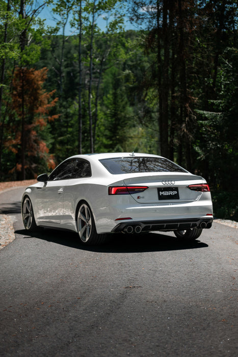 MBRP S46073CF 18-21 Audi S5 Coupe/S4 Sedan T304 SS 2.5in Cat-Back Quad Rear Exit Exhaust - Carbon Fiber Tips
