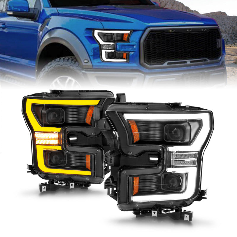 ANZO 111547 15-17 Ford F-150 LED Projector Headlights - w/ Light Bar Switchback Black Housing