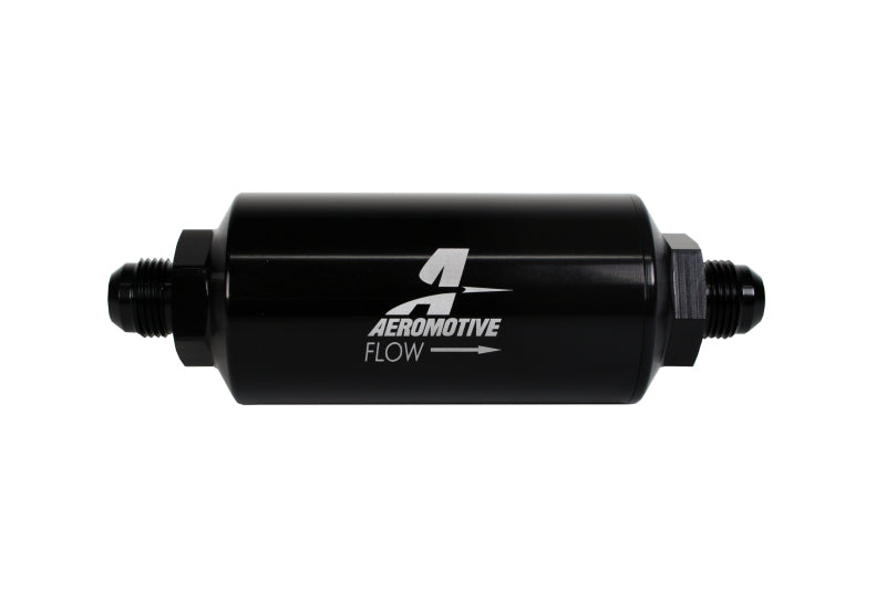 Aeromotive 12377 In-Line Filter - (AN -8 Male) 10 Micron Fabric Element Bright Dip Black Finish