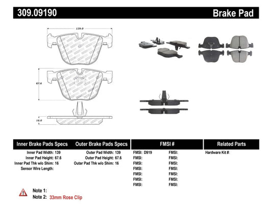 Stoptech 309.09190 StopTech Performance 06-09 BMW M5 E60 / 07-09 M6 E63/E63 Rear Brake Pads