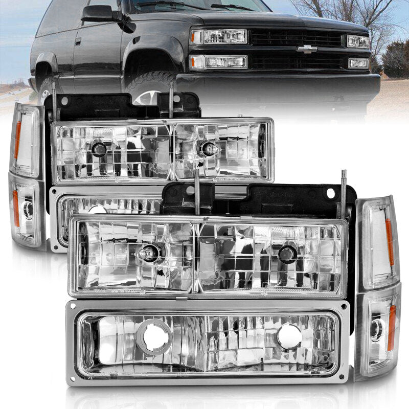 ANZO 111506 88-98 Chevrolet C1500 Crystal Headlights Chrome w/ Signal and Side Marker Lights