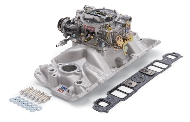 Edelbrock 2021 Manifold And Carb Kit Performer Eps Small Block Chevrolet 1957-1986 Natural Finish