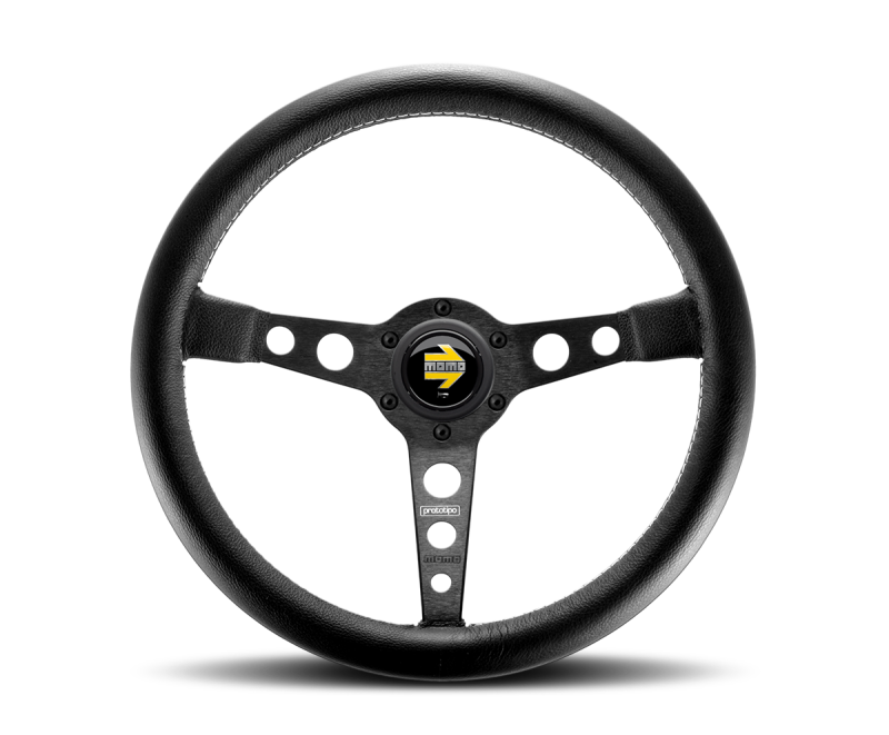 MOMO PRO35BK2B Momo Prototipo Steering Wheel 350 mm - Black Leather/Wht Stitch/Black Spokes
