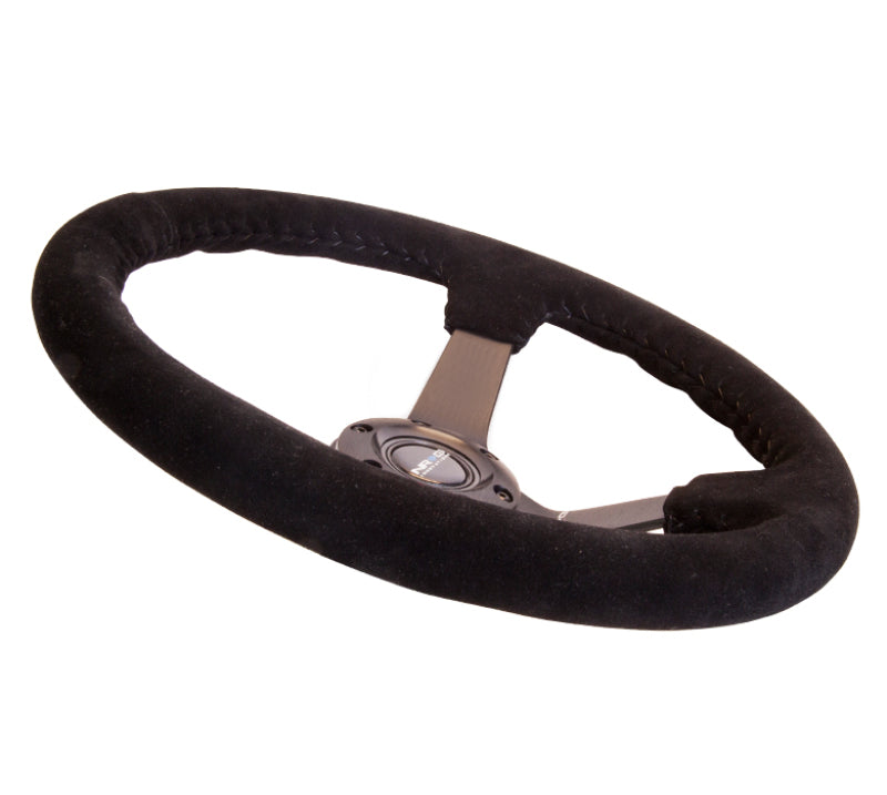 NRG RST-036MB-S Reinforced Steering Wheel (350mm / 3in. Deep) Blk Suede w/Blk BBall Stitch (Odi Bakchis Edition)