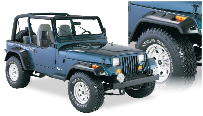 Bushwacker 10909-07 87-95 Jeep Wrangler Cutout Style Flares 4pc Cutting Optional Not Renegade - Black