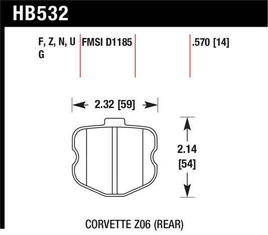 Hawk Performance HB532Z.570 Hawk 06-10 Chevy Corvette (OEM Pad Design) Rear Performance Ceramic Sreet Brake Pads