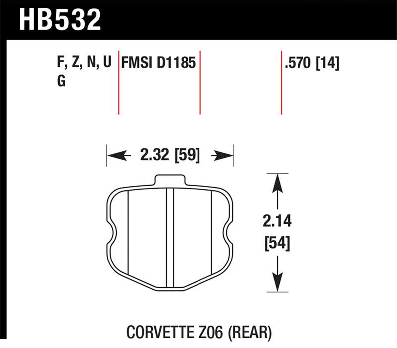 Hawk Performance HB532Z.570 Hawk 06-10 Chevy Corvette (OEM Pad Design) Rear Performance Ceramic Sreet Brake Pads