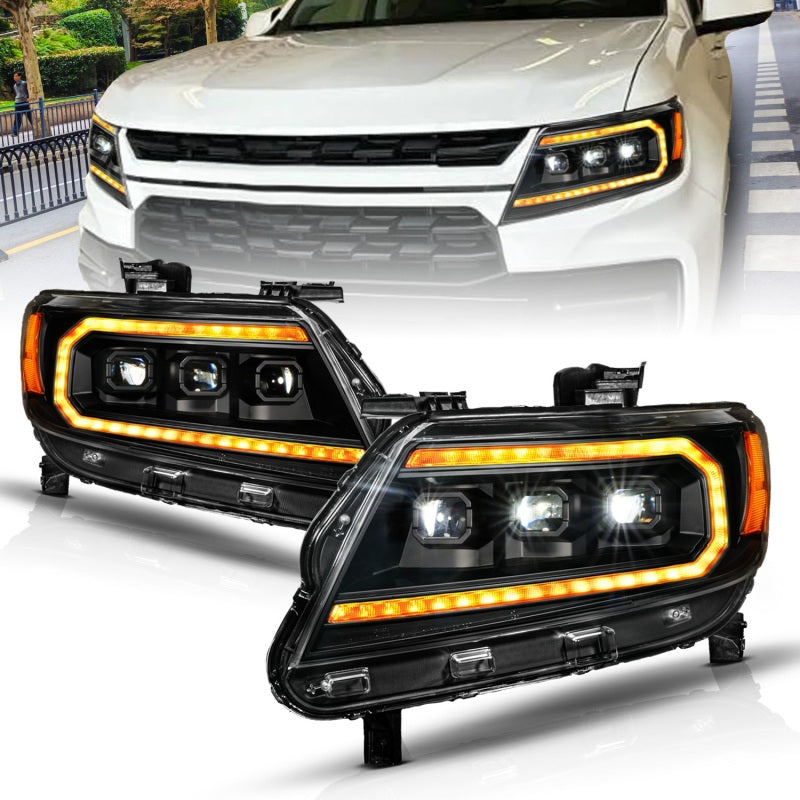 ANZO 111641 15-22 Chevy Colorado Full LED Headlights w/ Initiation (Amber DRL) - Black