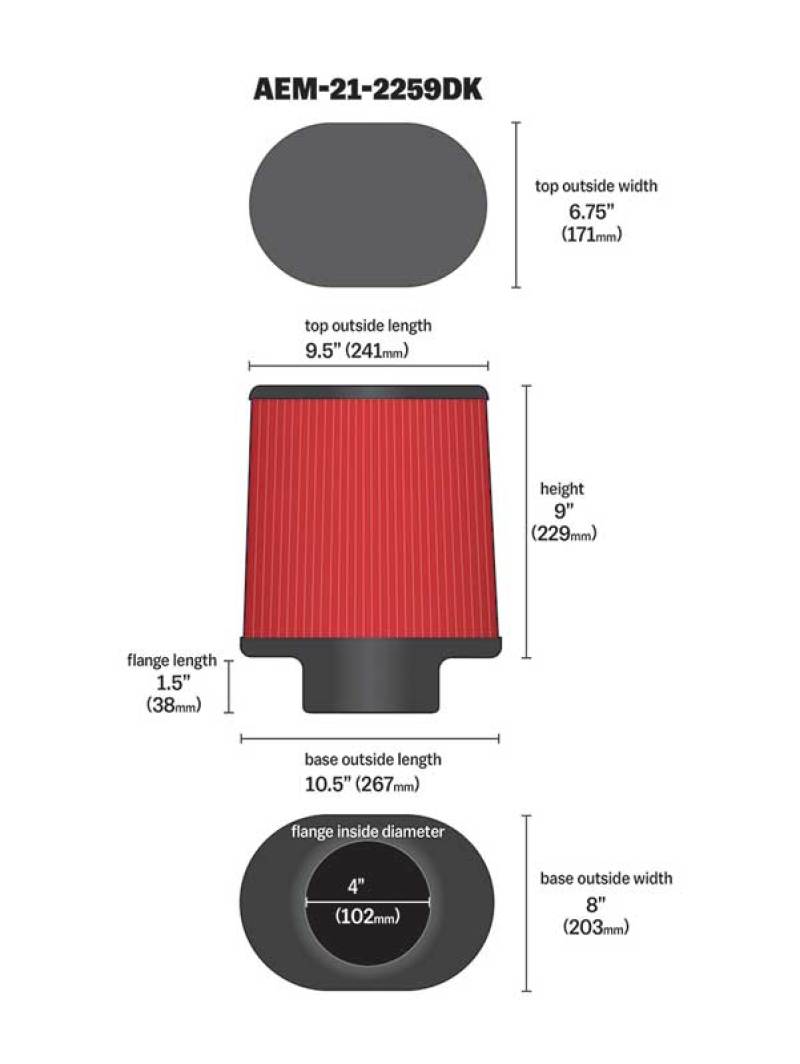 AEM Induction 21-2259DK 4.00 in Dryflow Air Filter Oval 9.00 in Element