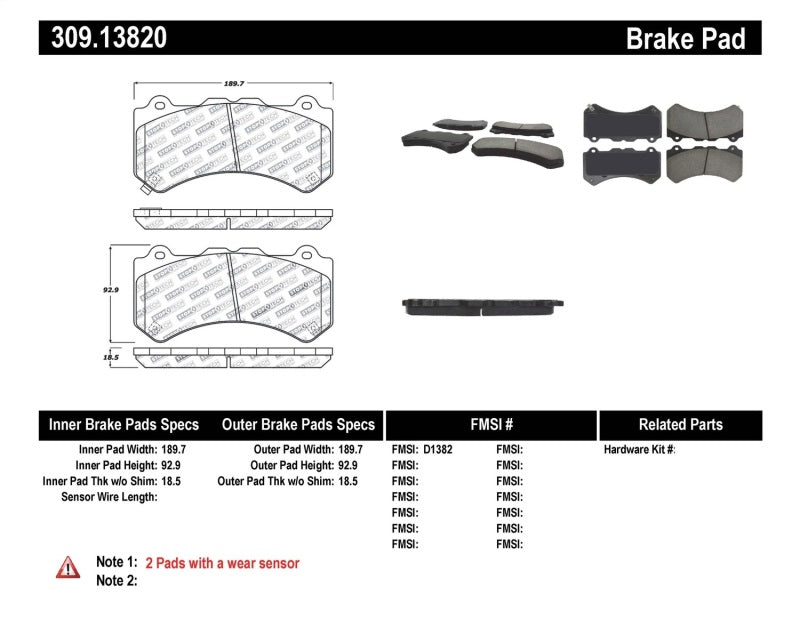 Stoptech 309.13820 StopTech Performance Brake Pads