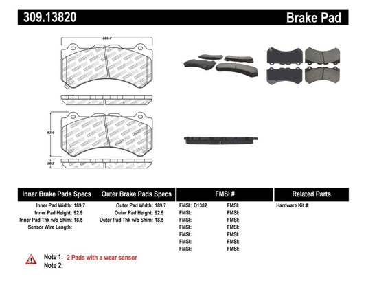 Stoptech 309.13820 StopTech Performance Brake Pads