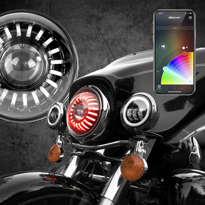 XKGLOW XK-7IN-HD-KIT XK Glow 7In RGB LED Harley Headlight XKchrome Bluetooth App Controlled Kit