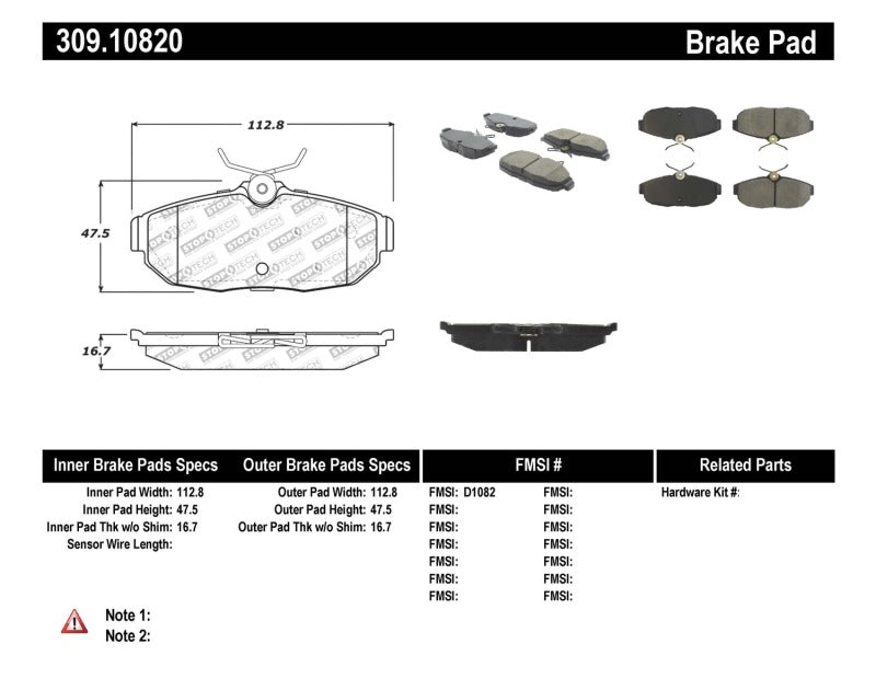 Stoptech 309.10820 StopTech Performance 05-09 Ford Mustang Cobra/Mach 1 V6/GT / 10 Shelby/Shelby GT Rear Brake Pads