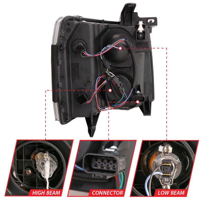 ANZO 111410 07-13 Chevrolet Silverado 1500 Plank Style Projector Headlights Black w/ Amber