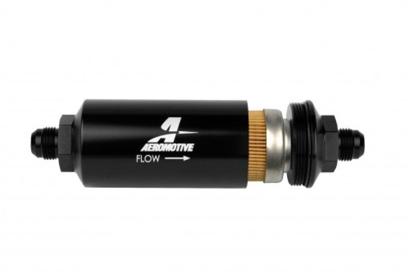 Aeromotive 12377 In-Line Filter - (AN -8 Male) 10 Micron Fabric Element Bright Dip Black Finish
