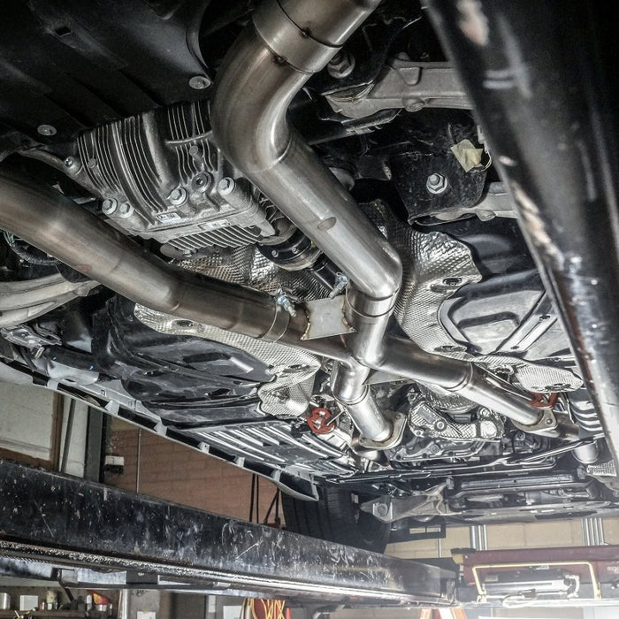 Stainless Works JEEP1862CB-S 2018 Jeep TrackHawk 6.2L 3in Catback System X-Pipe Turbo S-Tube Muffler Stock Exit