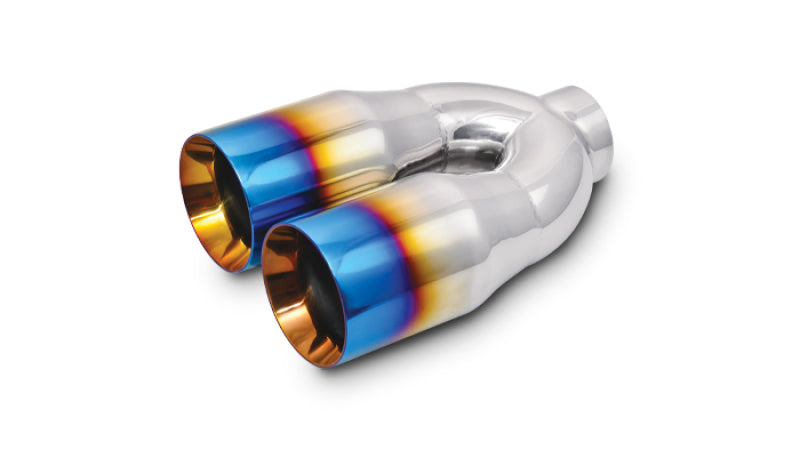 Vibrant 1339B 2.5in ID Dual 3.5in OD Round SS Tips (Double Wall, Straight Cut) with Burnt Blue Finish