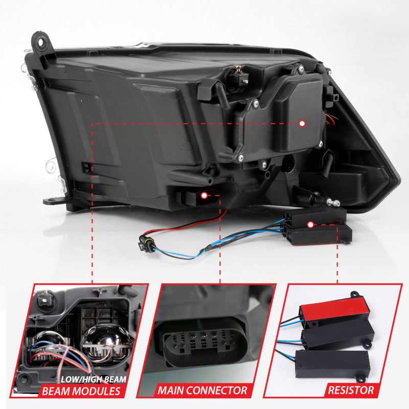 ANZO 111464 2009-2018 Dodge RAM 1500 Led Projector Plank Style Switchback H.L Halo Black Amber (OE Style)