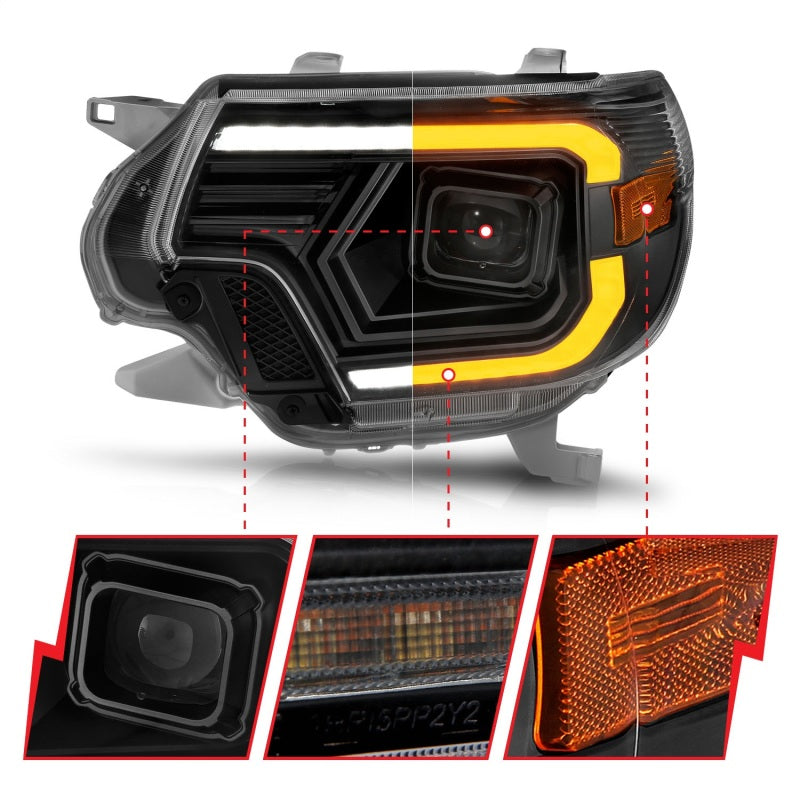ANZO 111556 12-15 Toyota Tacoma Projector Headlights - w/ Light Bar Switchback Black Housing