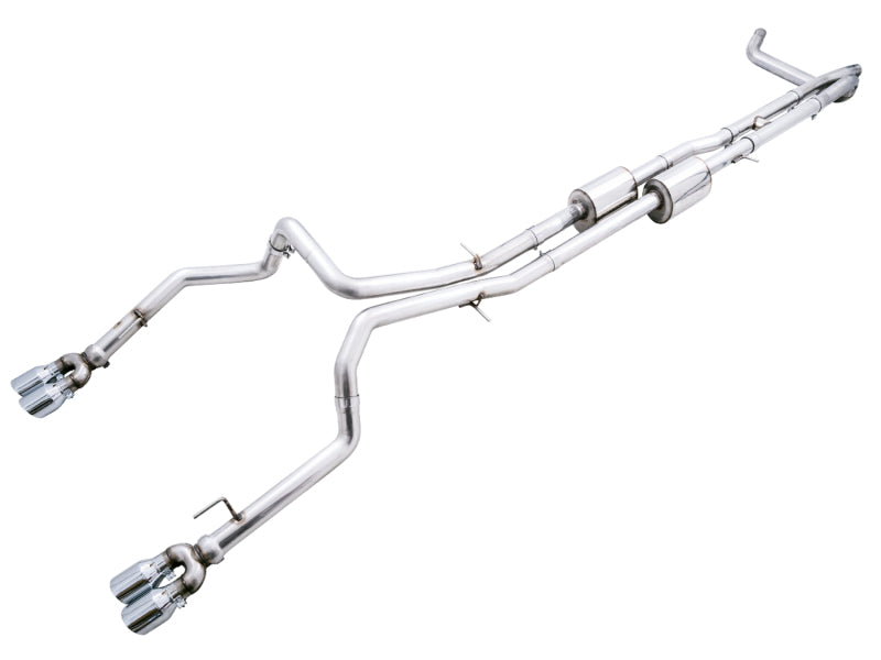 AWE Tuning 3015-42203 4th Gen GM 1500 6.2L 0FG Catback Split Rear Exit (w/ Bumper Cutouts) - Quad Chrome Tips