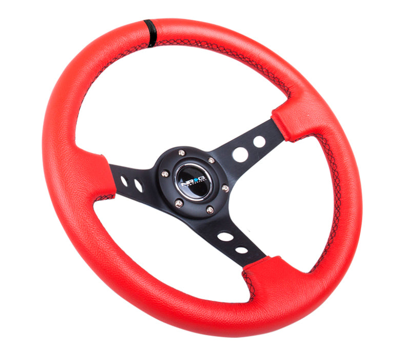 NRG RST-006S-RR Reinforced Steering Wheel (350mm / 3in. Deep) Red Suede w/Blk Circle Cutout Spokes
