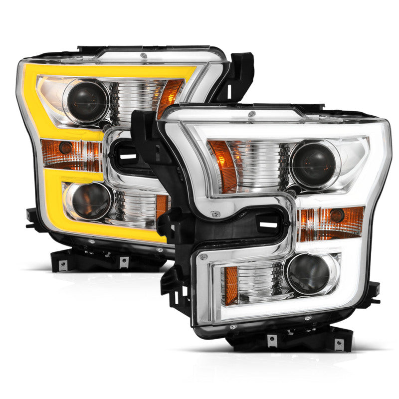 ANZO 111358 2015-2017 Ford F-150 Projector Headlights w/ Plank Style Switchback Chrome w/ Amber