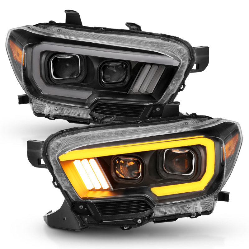 ANZO 111397 2016-2017 Toyota Tacoma Projector Headlights w/ Plank Style Switchback Black w/ Amber w/ DRL