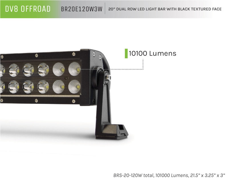 DV8 Offroad BR20E120W3W BRS Pro Series 20in Light Bar 120W Flood/Spot 3W LED - Black