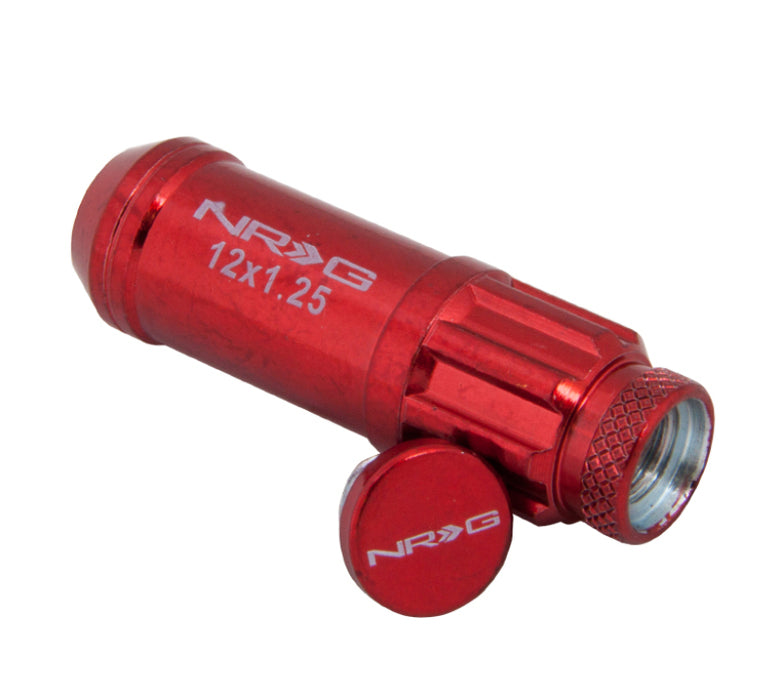 NRG LN-LS710RD-21 700 Series M12 X 1.25 Steel Lug Nut w/Dust Cap Cover Set 21 Pc w/Locks & Lock Socket - Red