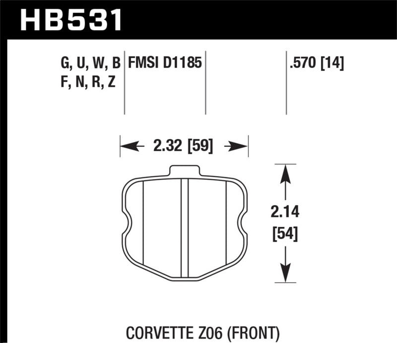 Hawk Performance HB531Z.570 Hawk 06-10 Chevy Corvette (OEM Pad Design) Front Ceramic Street Brake Pads