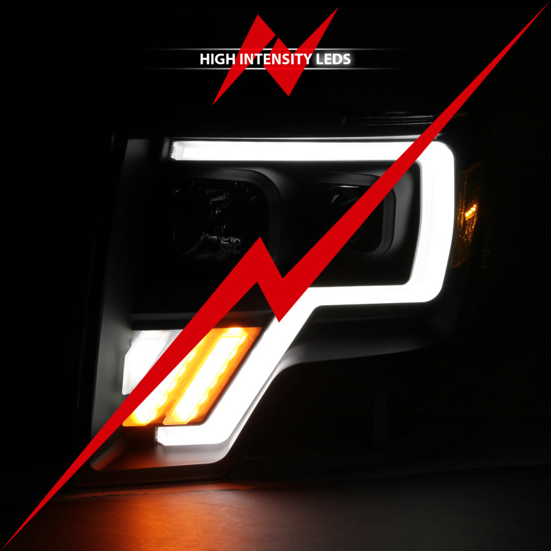 ANZO 111469 2009-2013 Ford F-150 Projector Light Bar G4 Switchback Headlights Black Amber