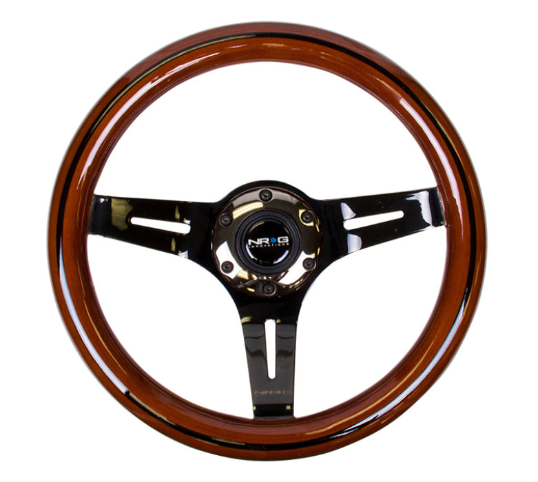 NRG ST-310BRB-BK Classic Wood Grain Steering Wheel (310mm) Dark Wood & Black Line Inlay w/Blk Chrome 3-Spoke Ctr.