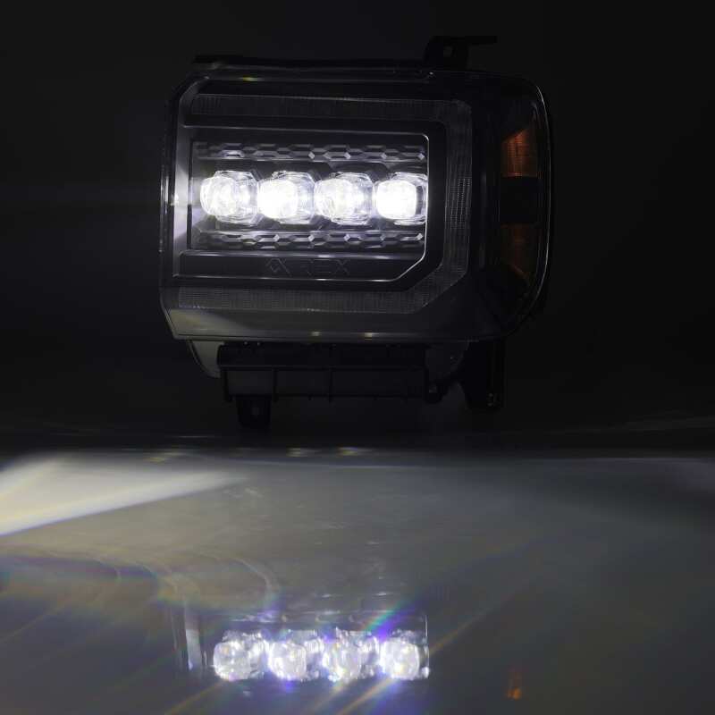 AlphaRex 880617 14-18 GMC Sierra NOVA LED Proj Headlights Plank Style Black w/Activ Light/Seq Signal/DRL