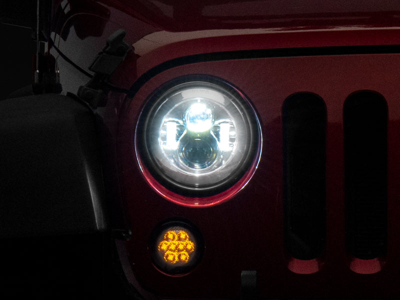 Raxiom J108043 97-18 Jeep Wrangler TJ/JK Axial Series LED Daymaker Headlights- Chrome Housing (Clear Lens)