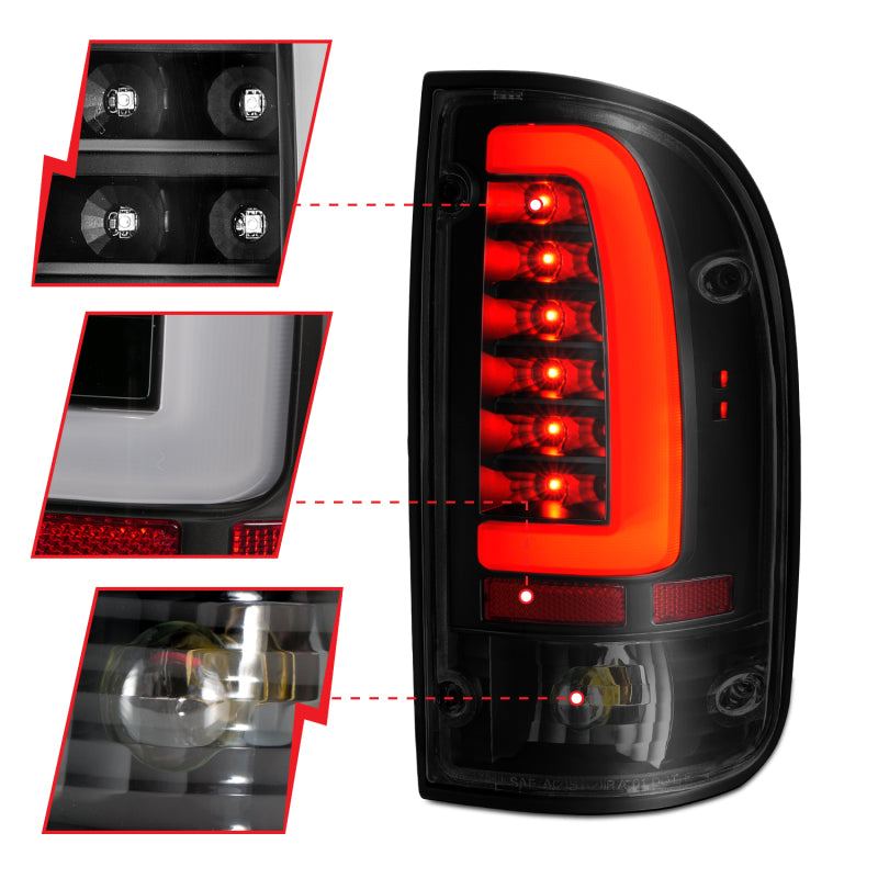ANZO 311354 1995-2000 Toyota Tacoma LED Taillights Black Housing Smoke Lens (Pair)