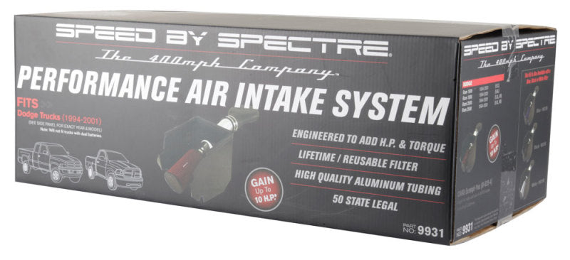 Spectre 9931 94-01 Dodge RAM 1500/2500 V8-5.2/5.9L F/I Air Intake Kit - Polished w/Red Filter