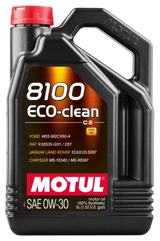 Motul 102889 5L Synthetic Engine Oil 8100 0W30 4x5L ECO-CLEAN ACEA C2 API SM ST.JLR 03.5007
