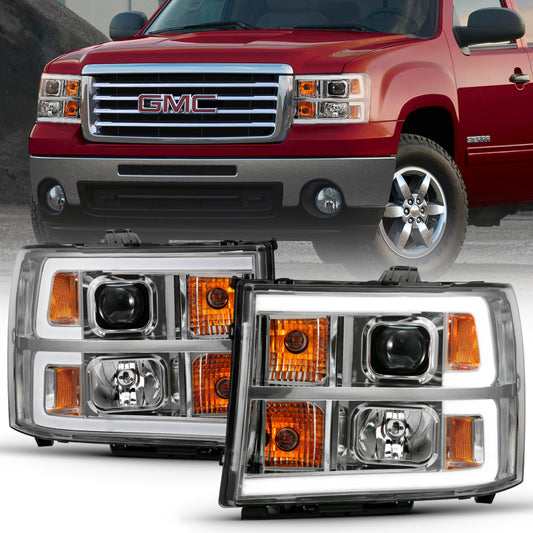 ANZO 111483 2007-2013 GMC Sierra 1500 Projector Headlight Plank Style Chrome w/ Clear Lens Amber