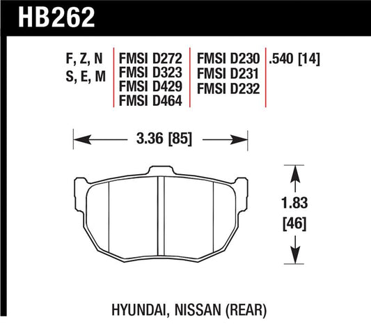 Hawk Performance HB262F.540 Hawk 89-97 Nissan 240SX SE HPS Street Rear Brake Pads